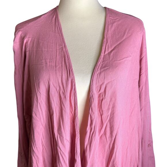 Torrid Waterfall Open Front Draped Cardigan, Pink, Plus Size 2 (18/20) - Picture 3 of 7